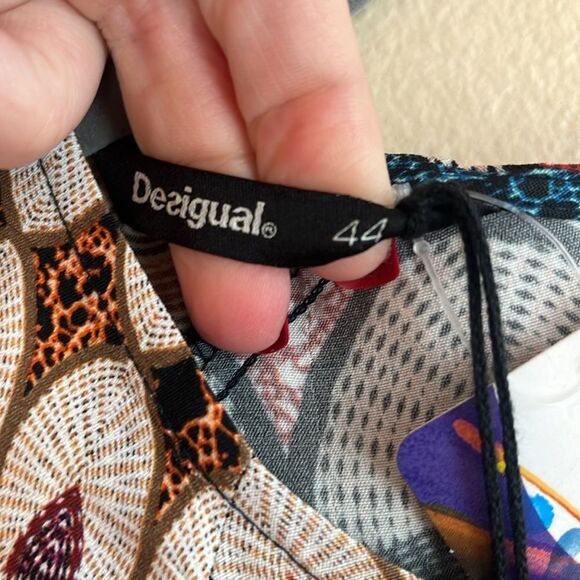 NWT Womens Desigual Mina 3/4 Sleeve Geometric Tie Front Dress size 44 (US 10) - Picture 8 of 15